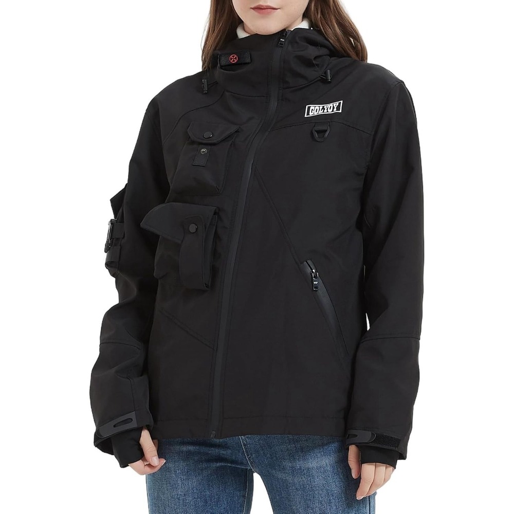 GOLYOY Bomber Jacket Womens Medium Streetwear Windbreaker Multi-Pocket Zip NEW - Picture 3 of 5